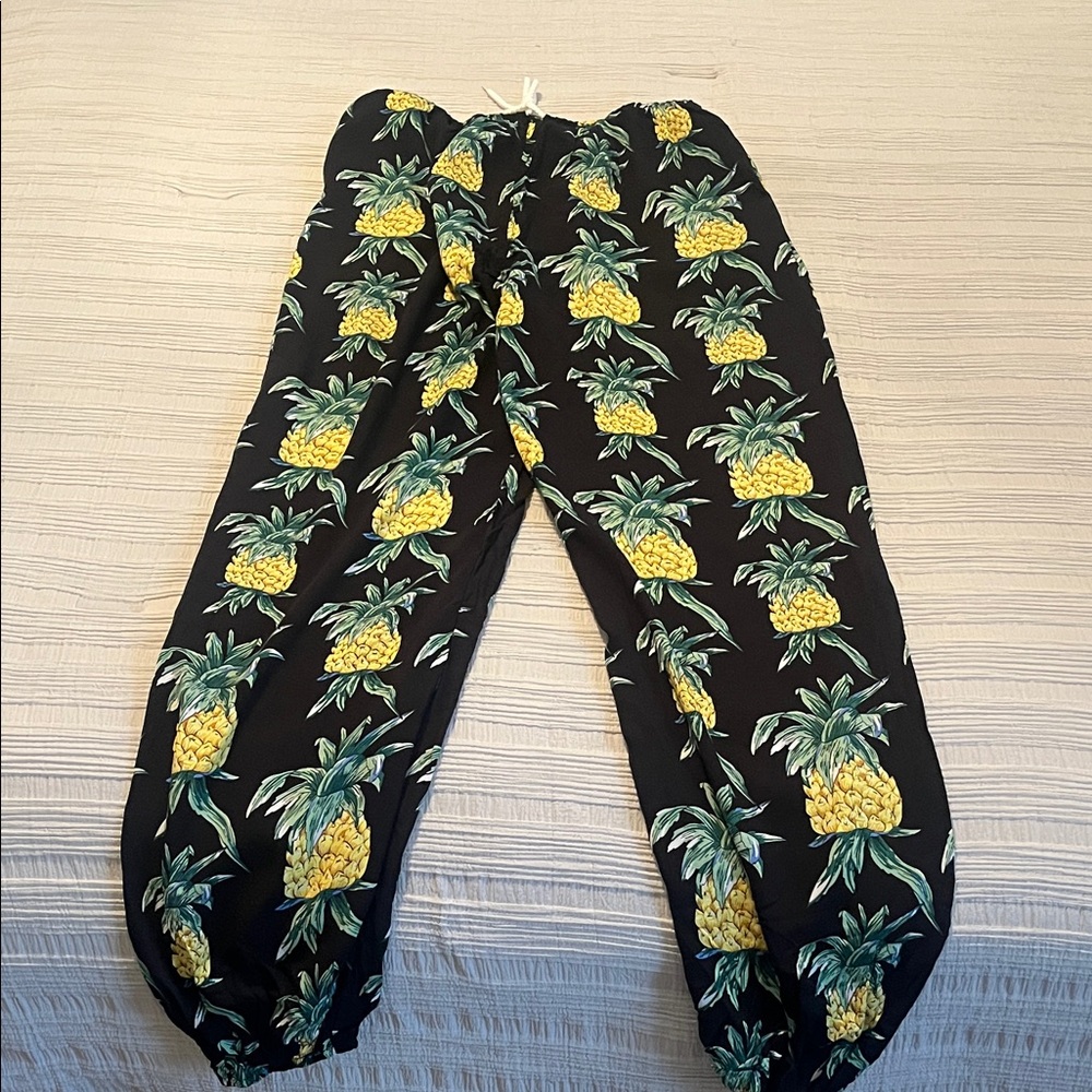 Pineapple Print Kids Joggers - Black